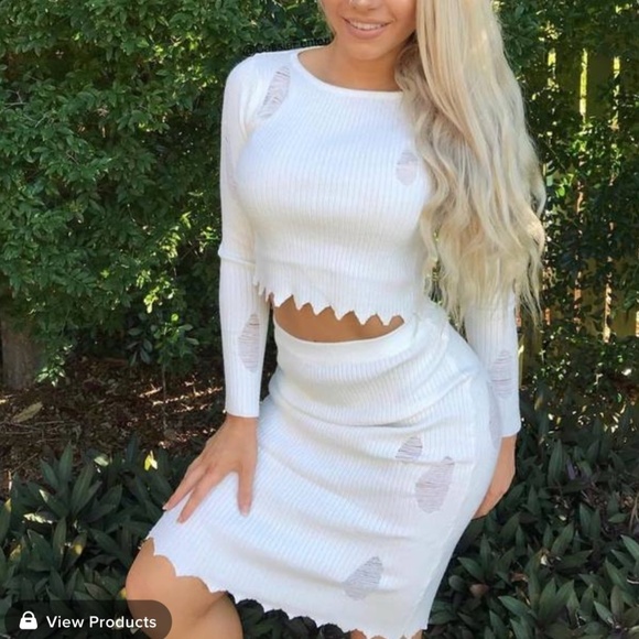 NWT Fashion Nova Alecta Ribbed Knit Skirt Set in Ivory Sz S - Picture 3 of 13